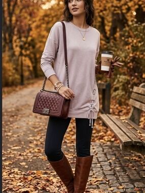 Express Mauve Side-Tie Tunic Sweater